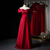 A line Burgundy Satin Prom Dresses HZ1023
