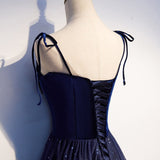 Simple A line Prom Dresses Navy Blue Tulle Evening Dress HZ1023