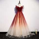 A line Red Sequin Tulle Prom Dresses Sexy Evening Dress HZ1023