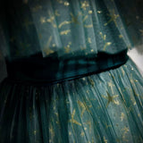 A line Off the Shoulder Green Tulle Prom Dresses HZ1023