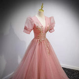 Ball Gown Pink Prom Dresses Sexy Evening Dress HZ1023