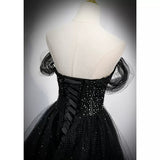 A line Off the Shoulder Black Long Prom Dresses HZ1023