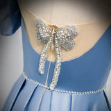 Simple A line Satin Light Sky Blue Long Prom Dresses HZ1023