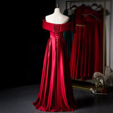 A line Burgundy Satin Prom Dresses HZ1023