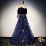 A line Navy Blue Velvet Prom Dresses Sexy Evening Dress HZ1023