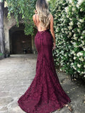 Mermaid Dark Green Prom Dress, Lace Long Prom Dresses, Spaghetti Straps Backless Prom Dress HZ1023