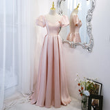 A line Satin Pink Long Prom Dresses HZ1023
