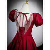 A line Red Short Sleeves Long Prom Dresses HZ1023