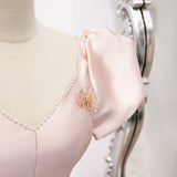 A line Satin Pink Long Prom Dresses HZ1023