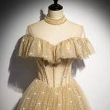 A line Tulle Long Prom Dresses HZ1023