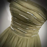 Simple A line Tulle Green Long Prom Dresses HZ1023
