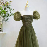 Simple A line Green Long Prom Dresses HZ1023