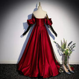 A line Short Puffy Sleeves Tulle Red Prom Dresses HZ1023