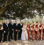 Pretty Sheath One Shoulder Brown Satin Bridesmaid Dress Evening Dress with Slit HZ1023