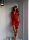 Sexy A Line Halter Red Chiffon Short Homecoming Dress Birthday Dress HZ1023
