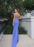 Purple Flowy Mermaid Strapless Corset Chiffon Prom Dress Party Dress HZ1023