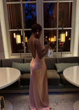Simple Pink A Line Spaghetti Strap Satin Open Back Prom Dress Wedding Guest Dress HZ1023