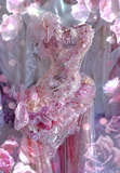 Pink Exquisite Mermaid Sweetheart Neck Floral Beaded Tulle Prom Dress 16th Birthday Dress HZ1023