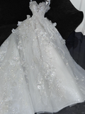 Gorgeous Ball Gown Strapless White Flower Silver Sequin Organza Prom Dress Party Dress HZ1023