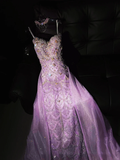 Purple A Line Sweetheart Neck Beaded Sequin Tulle Prom Dress Evening Dress HZ1023
