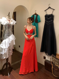 Vintage A Line Spaghetti Strap Red Beaded Sequin Chiffon Long Open Back Prom Dress Evening Dress HZ1023