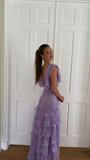 Lilac Long Prom Dress Layed Lace Evening Dress HZ1023