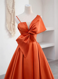 Elegant Spaghetti Straps Orange Satin Long Formal Prom Dress HZ1023