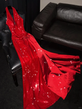 Sexy A Line V Neck Red Flower Sequin Satin Long Prom Dress Party Dress HZ1023