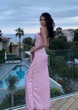 Stunning Pink Sheath Spaghetti Strap Sequin Party Dress Wedding Guest Dress Prom Dress HZ1023
