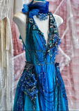 Blue Exquisite Beaded A Line V Neck Floral Chiffon Prom Dress 16th Birthday Dress HZ1023