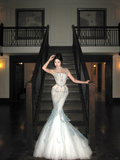 Exquisite Mermaid Round Neck Beaded Sequin Tulle Long Sweep Party Dress Evening Dress HZ1023