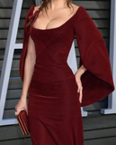 Beautiful Mermaid Buegundy Velvet Long Prom Dress HZ1023