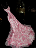 Elegant Mermaid Spaghetti Strap Pink Print Floral Beaded Chiffon Long Prom Dress Evening Dress HZ1023