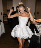 Cute A Line Strapless White Satin Short Homecoming Dress Birthday Dress HZ1023