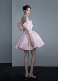 Stunning A Line Off the Shoulder Pink Satin Short Homecoming Dress Birthday Dress HZ1023