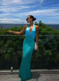 Elegant Mermaid V Neck Open Back Satin Long Prom Dress Evening Dress HZ1023