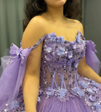 Purple Ball Gown Off the Shoulder Beaded 3D Flowers Sweet 16 Dress Girls Party Gowns vestidos de quincea?era HZ1023