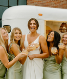 Simple Sheath Spaghetti Strap Sage Green Satin Evening Dress Bridesmaid Dress HZ1023