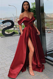 Off The Shoulder Formal Dresses Cheap | Sexy Long Evening Gowns with Side Slit HZ1023