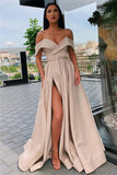 Off The Shoulder Formal Dresses Cheap | Sexy Long Evening Gowns with Side Slit HZ1023