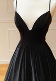 Black v neck velvet prom dress evening dress HZ1023
