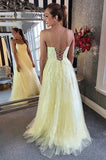 Yellow tulle lace long prom dress yellow formal dress HZ1023