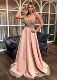 A Line Long Prom Dresses with lace Evening Dress HZ1023