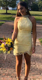 yellow short homecoming dresses, luxury short dresses with beading, sexy short prom dresses tight HZ1023