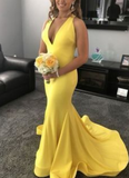 yellow mermaid formal evening dress Long Prom Dresses HZ1023