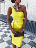 Yellow One Shoulder Ruched Bodycon Dress , Keen Length Homecoming Dress HZ1023