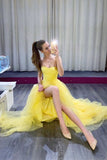 Yellow simple tulle long prom dress yellow formal dress HZ1023