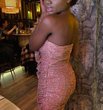 Unique Sheath Strapless Sequin Pink Graduation Dress Homecoming Dress HZ1023