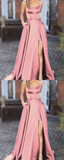Unique Prom Dresses, dusty pink bridesmaid dresses,long satin bridesmaid dress HZ1023
