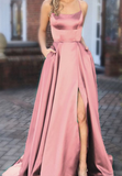 Unique Prom Dresses, dusty pink bridesmaid dresses,long satin bridesmaid dress HZ1023